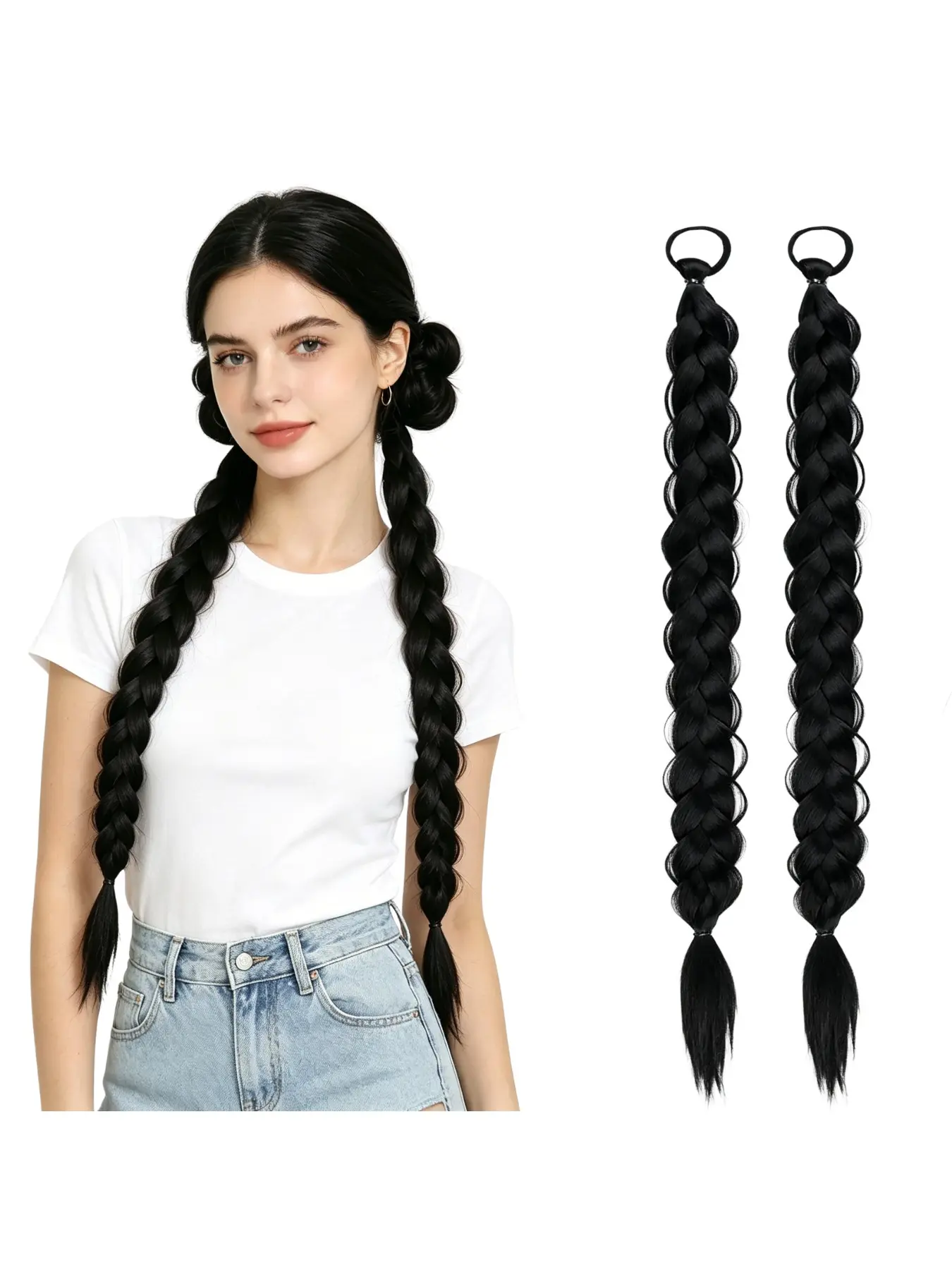24-Inch Braided Ponytail Hair Extensions, Natural Volume, Elastic Fishbone Braid, Boxing Braid Wig for Women, Daily Wear