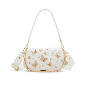 Wicked x ALDO Goodnewsglinda Pink and White Handbag with Butterfly Appliques and Gold Chain Detailing Wicked x ALDO Goodnewsglinda Pink and White Handbag with Butterfly Appliques and Gold Chain Detailing