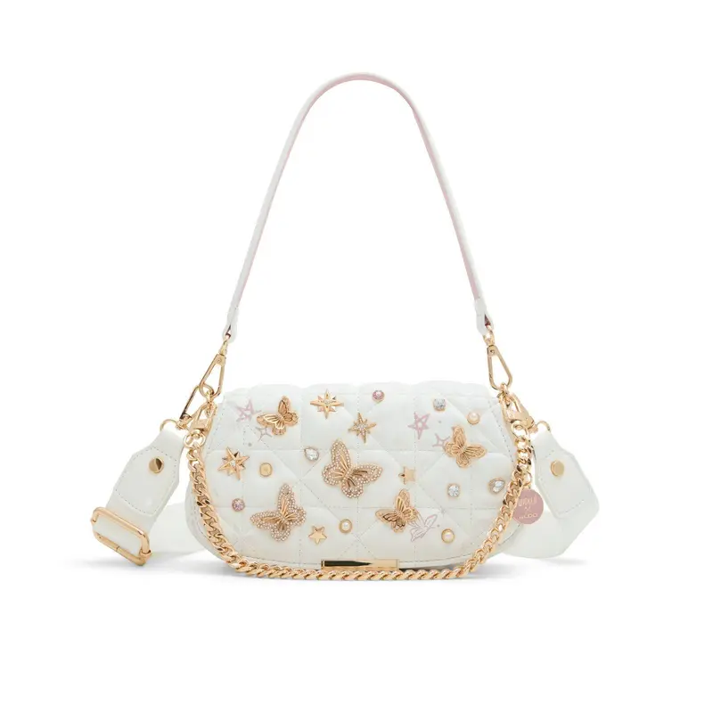 Wicked x ALDO Goodnewsglinda Pink and White Handbag with Butterfly Appliques and Gold Chain Detailing