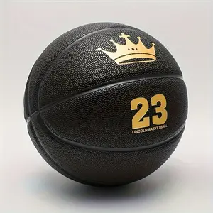 1pc for LincoLn Basketball - Size 7, Black with Golden Crown & "23" Design, Durable PU Material, Ideal for Indoor & Outdoor Play, Perfect Gift for Valentine's, Thanksgiving, New Year, Father's Day