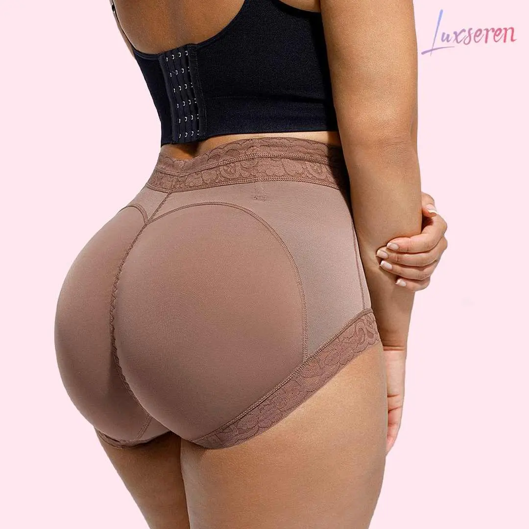 LUXSEREN Women's High-Waist Contrast Lace Shapewear Shorts - Tummy Control, Butt Lift Brief with Smooth Compression, Elegant Basic Style for Wedding, Christmas, Chinese New Year, Available in 3XL, Elastane