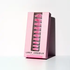 Lost Angels Color Gel Press-On Nails - French Tip Almond Shape, Medium Length Aesthetic Manicure, Vegan & Cruelty Free Salon Quality Extensions
