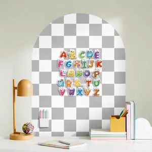 Magnetic Wall Decal Chalkboard 24" x 40" Arch Peel & Stick Felt Magnetic Board Wall-Safe Removable Reusable Gray & White Checkered Playroom Home Office Decor