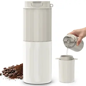 5-in-1 Portable Espresso Machine, Multifunctional Travel Coffee Maker with Grinder & Filter, USB Type-C Rechargeable, 5 Adjustable Grind Settings, Stainless Steel Insulated Cup for Keep Warm & Share