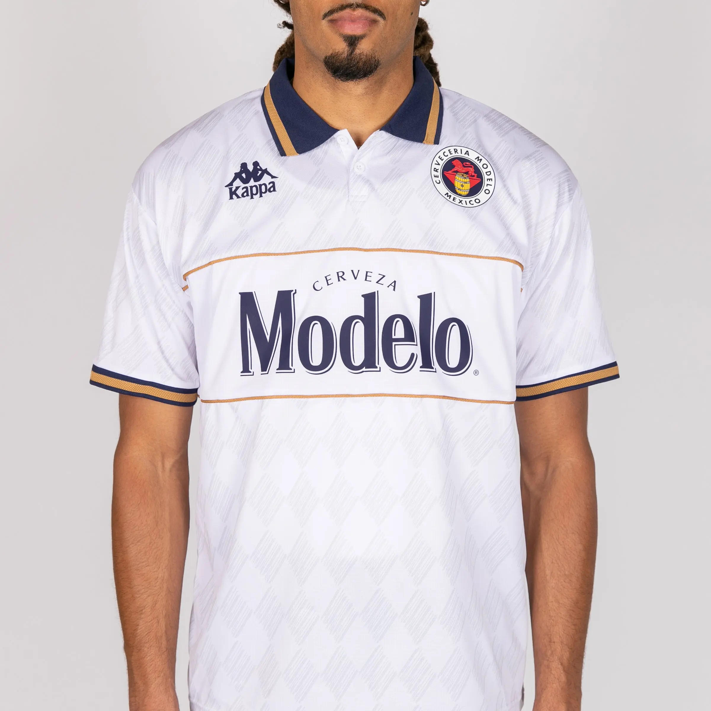 Kappa x Modelo Authentic Sanjay Male Soccer Jersey - White & Gold, Regular Fit, Authentic Look