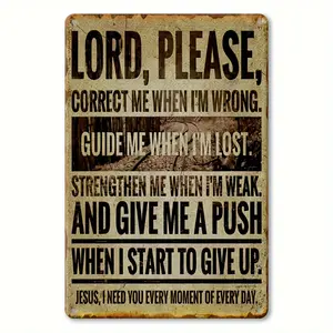 Vintage Aluminum Wall Sign "Lord, Please" - Rust-Proof, Weather-Resistant Religious Decor for Home, Garage, Porch, Cafe, Club - Indoor & Outdoor Use, Perfect Gift for All Occasions (Wrapped Canvas), 2D Flat, Perfect for Room Decor