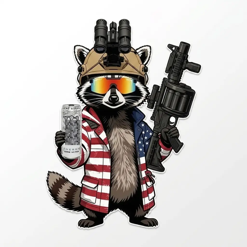 Tactical Trash Panda Raccoon Sticker, Waterproof Vinyl Decal, Funny Military Style Animal Sticker, Durable Outdoor Laptop Car Water Bottle Sticker, Weather Resistant Gift