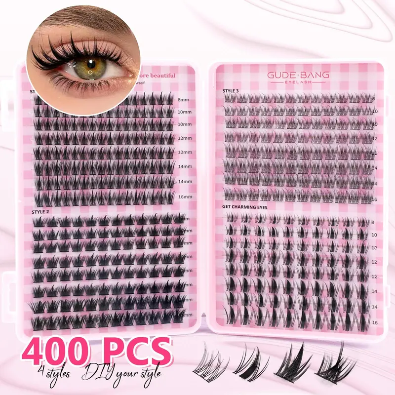 400 pcs Eyelash Extension Kit with Glue, Tweezers and Remover Cream, CC Curl Mixed 8–16 mm, Large-Capacity Home DIY Beginner-Friendly Makeup Eyelash Extensions Cosmetic Eyelashes Extension Set
