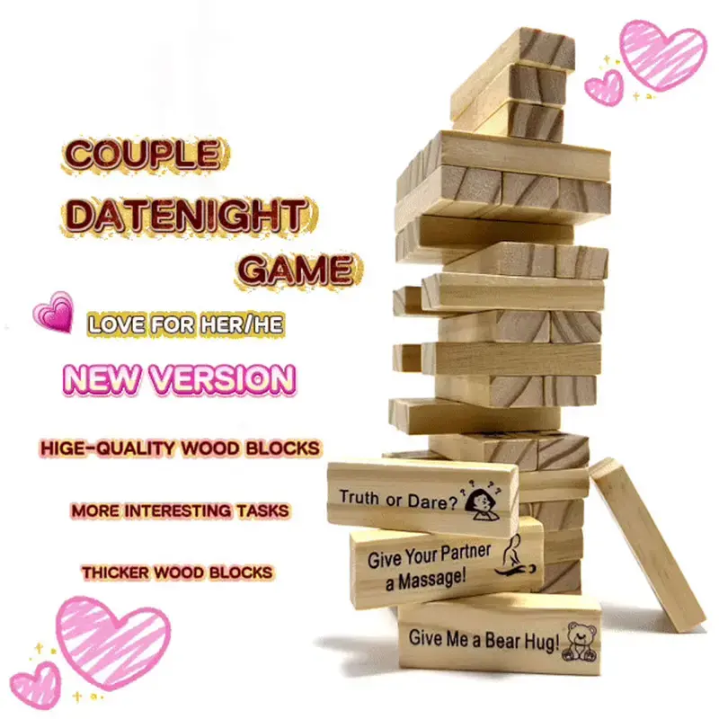 FunJenga Game - Wooden Blocks with Naughty Commands for Adult Jenga Fun & Engagement - Perfect for Party Games & Date Night Activities
