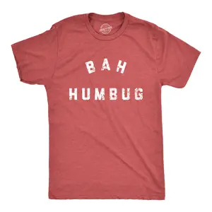 Mens Bah Humbug T Shirt Funny Ebeneezer Scrooge Xmas Party Tee for Guys Mens Funny T Shirts Cool Vintage Fashion T-Shirt Gift Classic Menswear Christmas Apparel for Men Novelty Tees for Guys Red - Bah