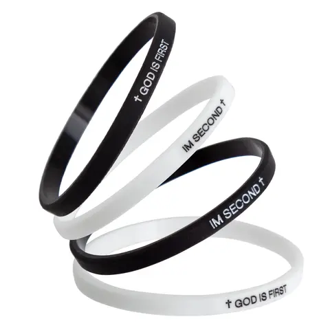 4 Pack GOD IS FIRST IM SECOND Faith Bracelets - Devotion Reminder with Interchangeable Black & White Christian Silicone Bands, Mix & Match Scripture Wristbands, and Uplifting Christian Gift Set for Men Women Teens
