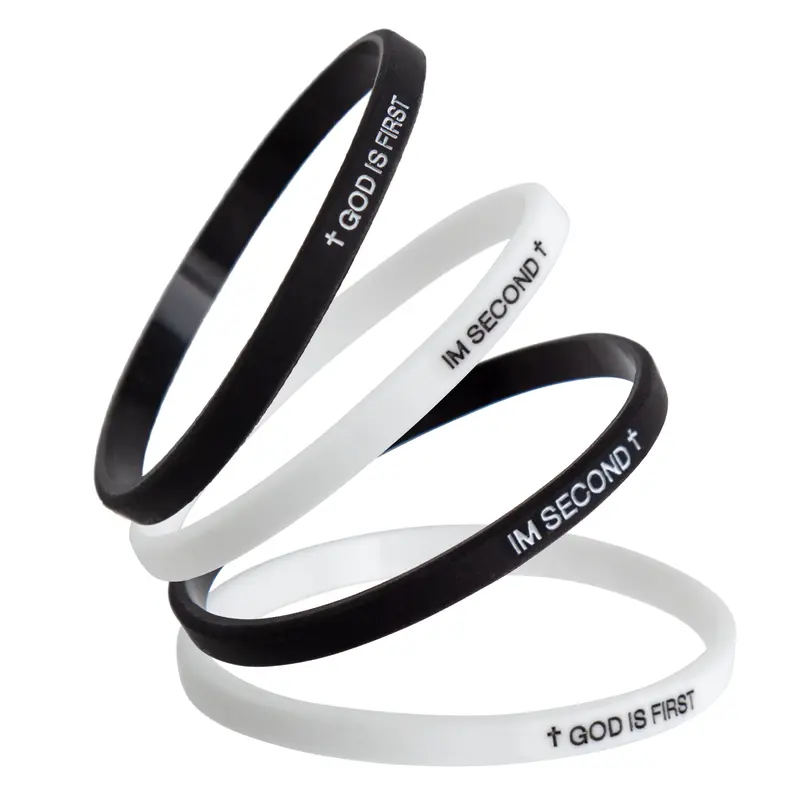 4 Pack GOD IS FIRST IM SECOND Faith Bracelets - Devotion Reminder with Interchangeable Black & White Christian Silicone Bands, Mix & Match Scripture Wristbands, and Uplifting Christian Gift Set for Men Women Teens