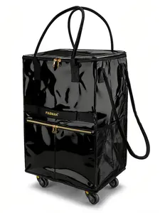 Reusable Grocery Bag on 5 Wheels, Foldable Rolling Tote Bag with Handle and Zipper Cover, 4 Pockets, Heavy Duty Shopping Cart for Laundry, Market & Travel ( Medium_67L)