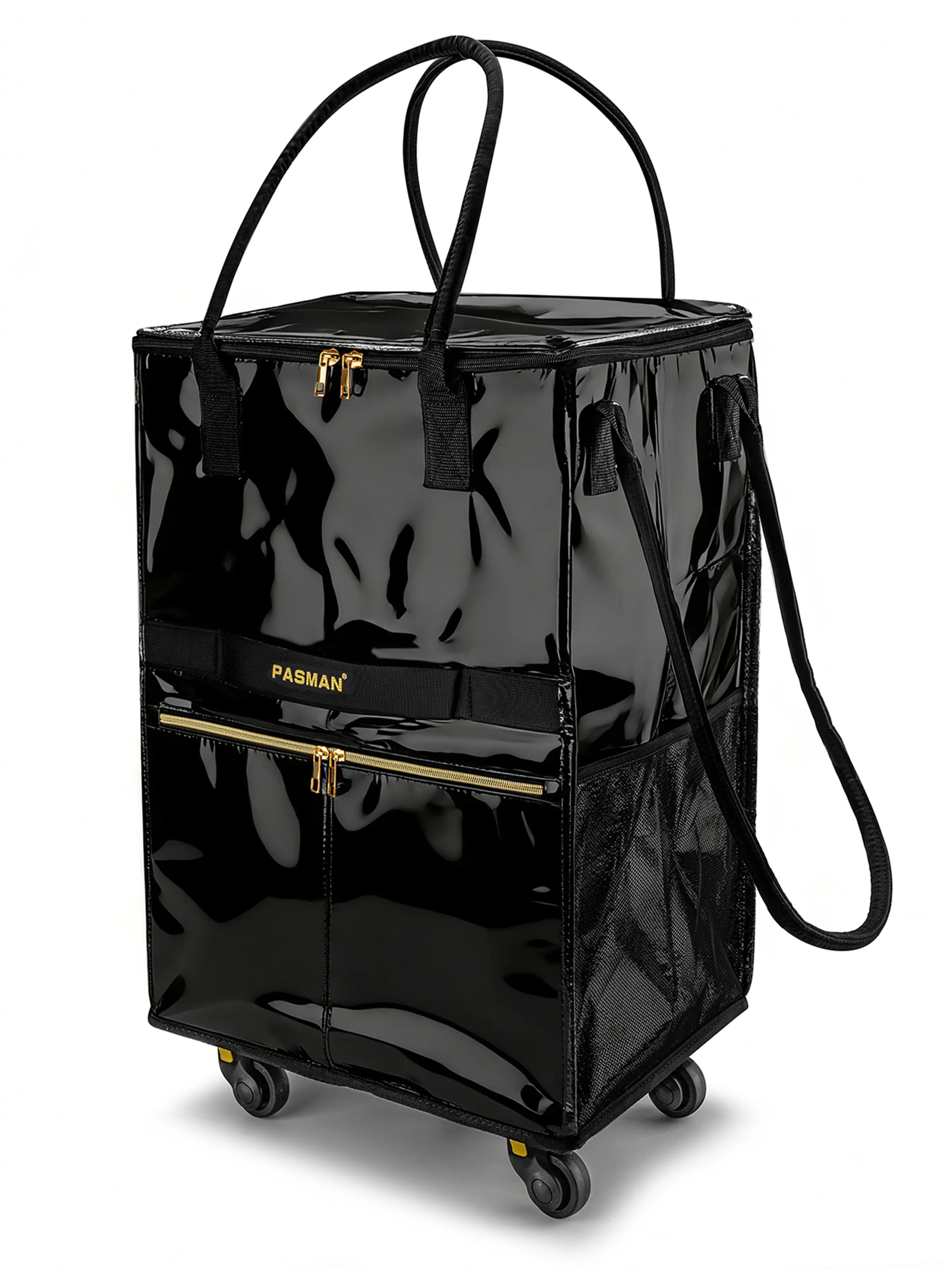 Reusable Grocery Bag on 5 Wheels, Foldable Rolling Tote Bag with Handle and Zipper Cover, 4 Pockets, Heavy Duty Shopping Cart for Laundry, Market & Travel ( Medium_67L)