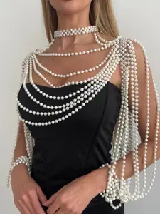 Court Banquet Handmade Pearl Cloud Shoulder Chain Dress Accessory, Romantic Beaded Knight Chest Harness Body Chain, Perfect Party Gift