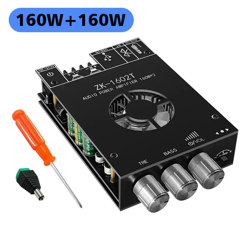 2.0 Channel Lossless Modified Home Amplifier Module - 160W+160W TDA7498E Hi-Fi Chipset Stereo Board, Bluetooth 5.0, Smartphone Controllable, Treble & Bass Knobs, Self-Assembled, Overload Protection
