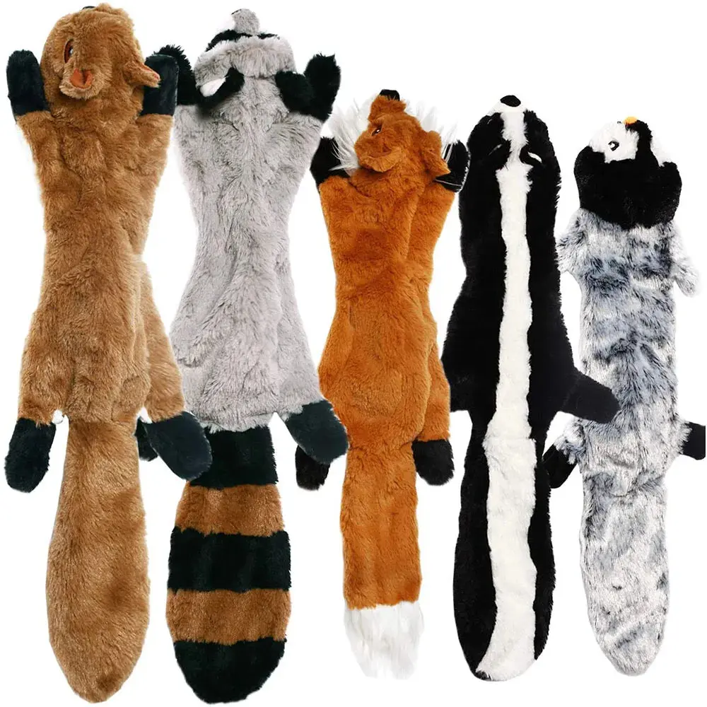 Stuffingless Squeaky Dog Toy – Durable Plush Crinkle Animal Chew Toy for Dogs with Squeakers