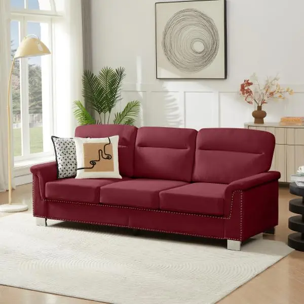 【Bellemave】82" Modern Compressed Snowfleece Fabric 3-Seater Sofa, for Living Room, Bedroom, Office & Entertainment Spaces