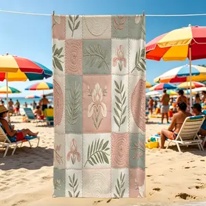 1Pcs Tropical Plant Patchwork Print Beach Towel, Multiple Styles, Quick Dry Absorbent Microfiber, Lightweight And Sand-Resistant, Suitable For All People, Ideal Gift Choice