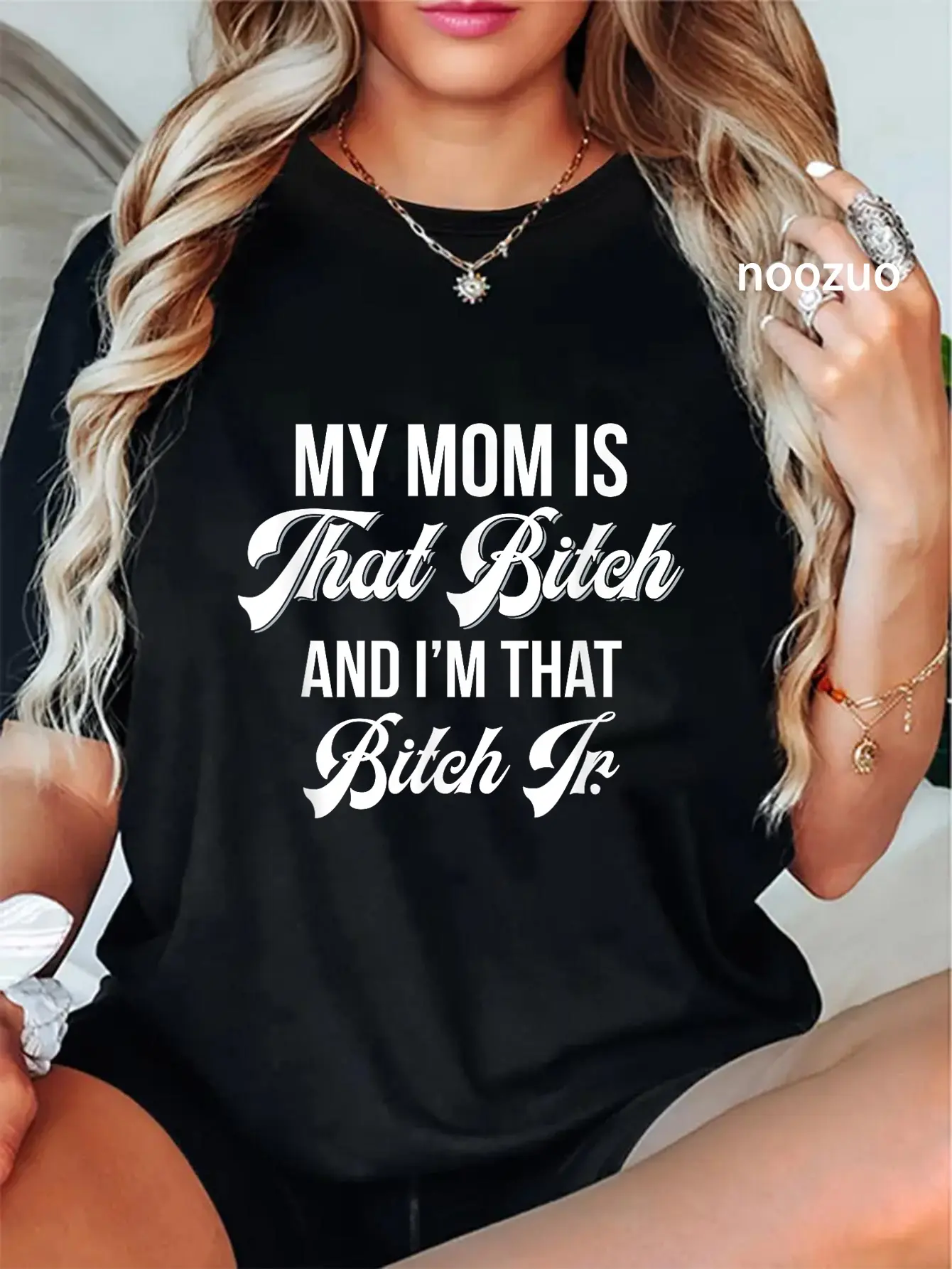 Women's 100% Cotton Short-Sleeve Round Neck Vintage Streetwear Graphic T-Shirt - Unisex Funny "My Mom Is That Bitch And I'm That Bitch Jr" Casual Everyday Top