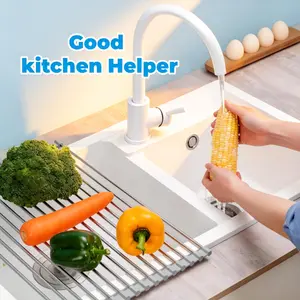 Foldable Roll-Up Dish Drying Rack – 304 Stainless Steel Over-Sink Kitchen Organizer, Heat Resistant counter Space-Saving Rack fun dry rack