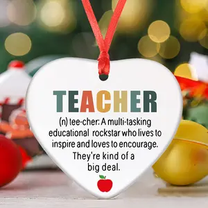 Teacher Ornament, Ceramic Heart Plaque Keepsake Ornament, Best Teacher Gift, Christmas Thank You Gifts for Teacher, Christmas Tree Hanging Ornament Decoration, Teacher Appreciation Gifts, Back To School Gifts Graduation Gifts
