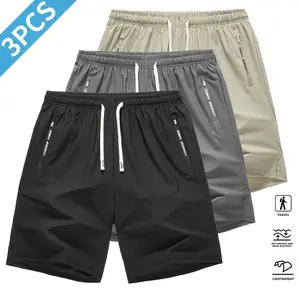 Men’s lightweight gym training shorts with pockets, drawstring jogger pants for outdoor running, casual solid-color travel shorts