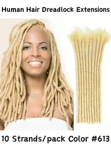 10 Strands 0.6cm Width #613 Dreadlock Extensions Human Hair Fully Handmade Human Hair Dreadlock Extensions For Man/Women Locs Extensions Human Hair Can Be Dyed Bleached Curled