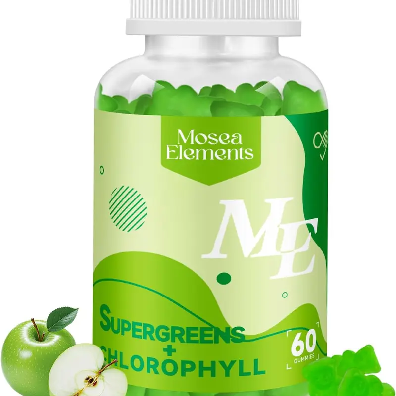MOSEA ELEMENTS Vegan GMO-Free Chlorophyll-Infused Chewy Gummies - 60 Individually Wrapped, No Artificial Color, Natural Ingredients Candy-Like Snack, Breath Aid, 100% Plant-Based Daily Nutritional Care Supplement for Adults
