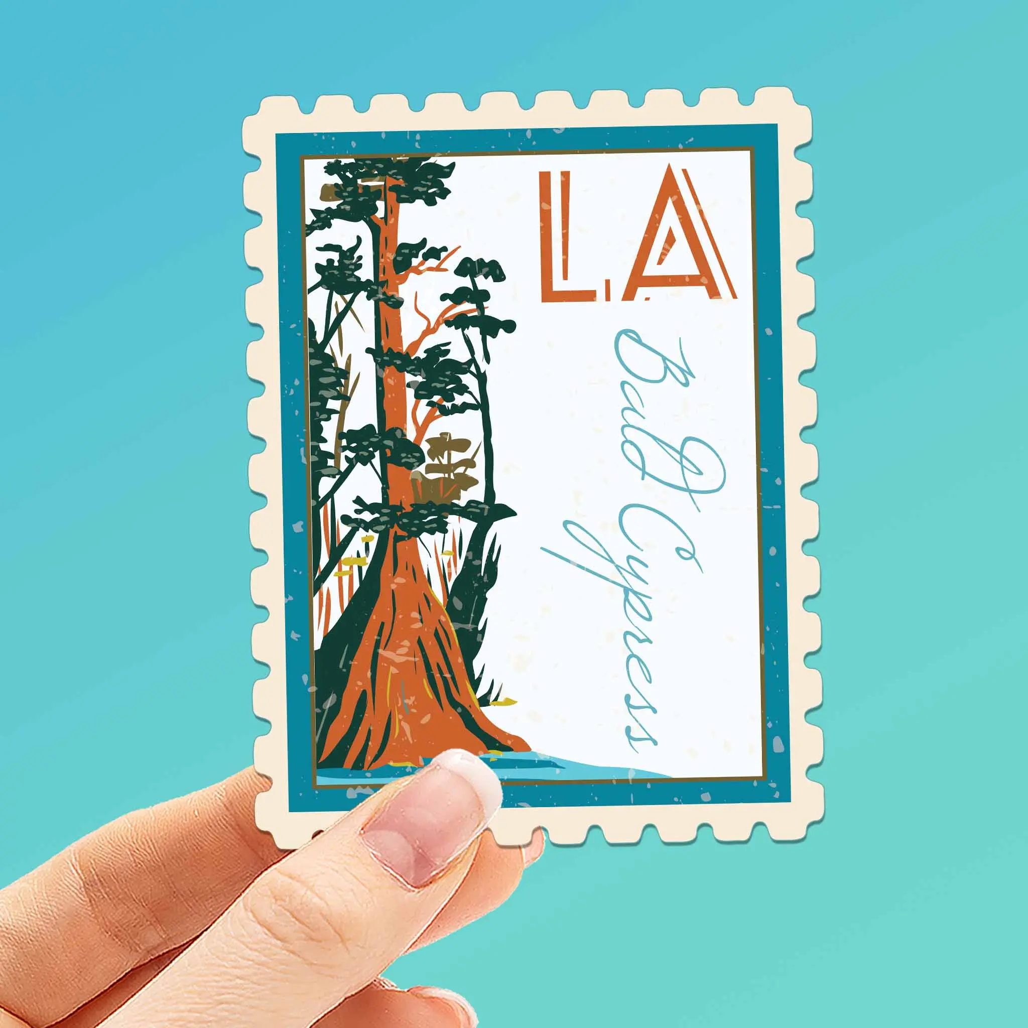 Louisiana State Tree Bald Cypress Sticker - LA Vintage Stamp Decal
