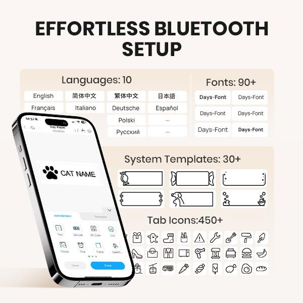 Portable Bluetooth Label Printer, D12 Wireless Handheld Printer with Tape Mini Sticker Maker for Barcodes Storage Office & Home Organization Thermal Printer