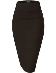 Women's Premium Nylon Ponte Stretch High Waist Pencil Suit Skirt Below Knee Minimalist Minimalist