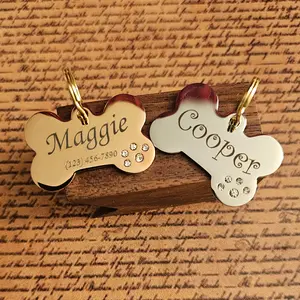 Custom Dog Bone Pet Tag, Pet ID Tag, Bone Shaped Metal Tag for Dog or Cat Collar