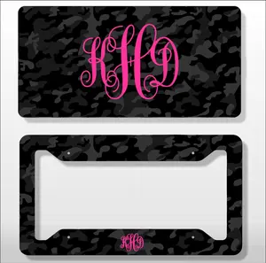 Personalized Monogram License Plate Black Dark Gray Camo - Licence Tag - Custom License Frame Car Tag Vanity Car Plate