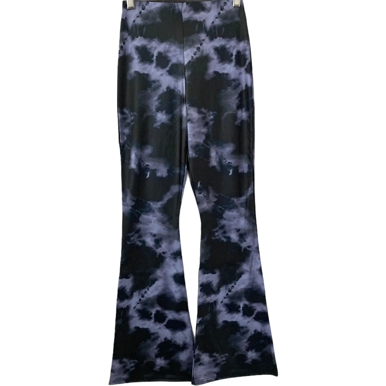 TopShop Flared Leggings Womens Size 4P Satin Purple Tie Dye Wideleg