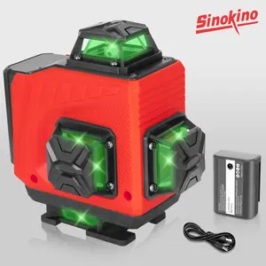SinoKino 1 Set of 16 Laser Level Kits with Self Levelling Laser, Green Line Laser, Dual Laser Beam, Digital Display, Remote Control & USB Charging, Ideal for Home Renovation & Woodworking Gifts