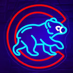 Dimmable Cubb Baseball Neon Sign for Wall - LED Light Up Baseball with /OFF, Wall-Mounted Sign Suitable for Man Cave, Boys Room, Baseball Gifts for Fans, Teens