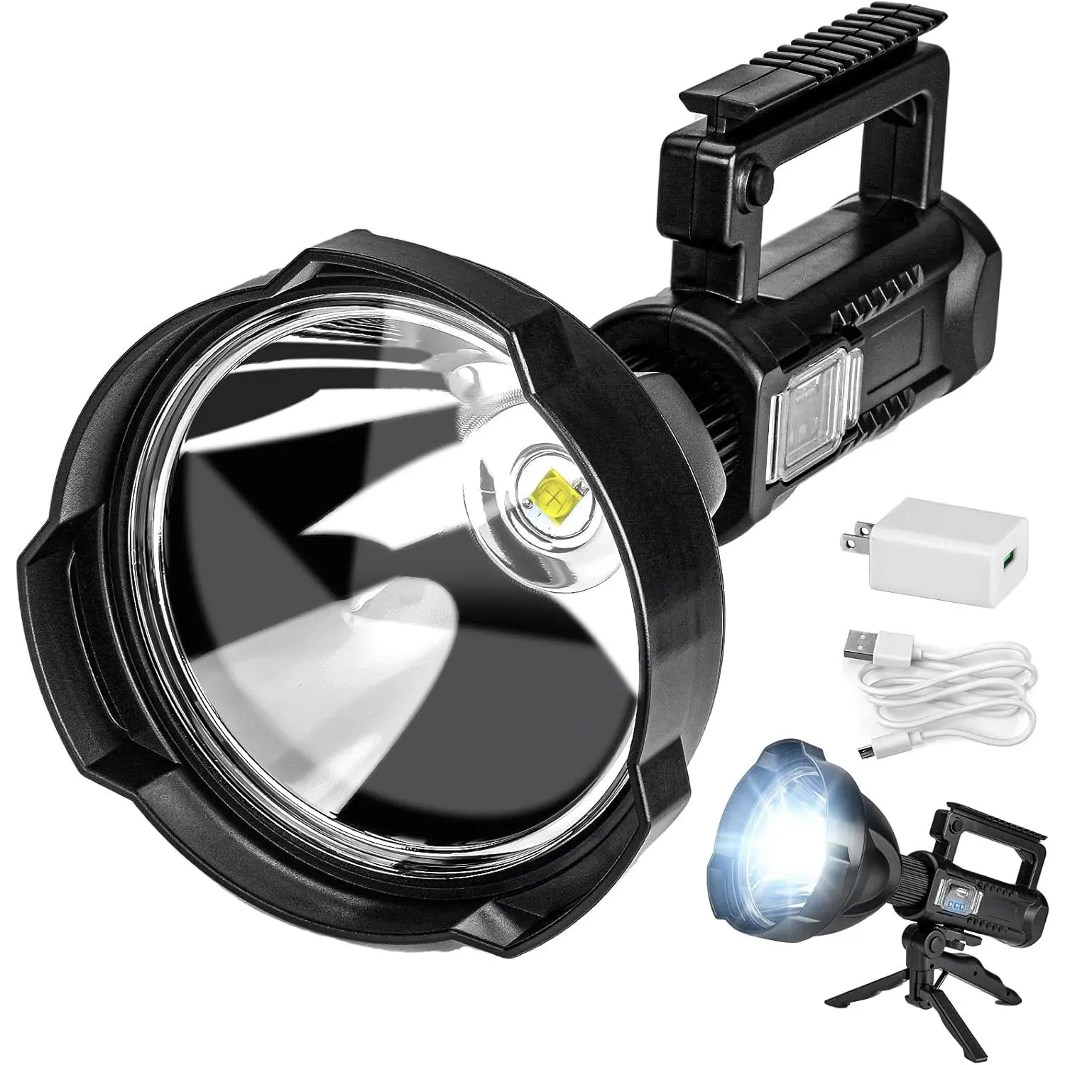 Superbright Large-Size P90 LED Flashlight, 4-Mode High-Waterproof Marine Searchlight, ABS Plastic, 4 Hours in High Mode, 5-6 Hours Runtime for Camping Hunting