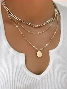 Elegant Layered Disc Pendant Necklace, High-Quality Three-Tier Design, Perfect for Daily Wear, Stylish and Sophisticated Look, Necklace Set