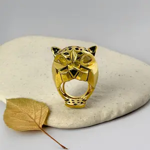 Golden Panther Austrian Crystal Band Ring, Statement Ring, Luxury Jewelry