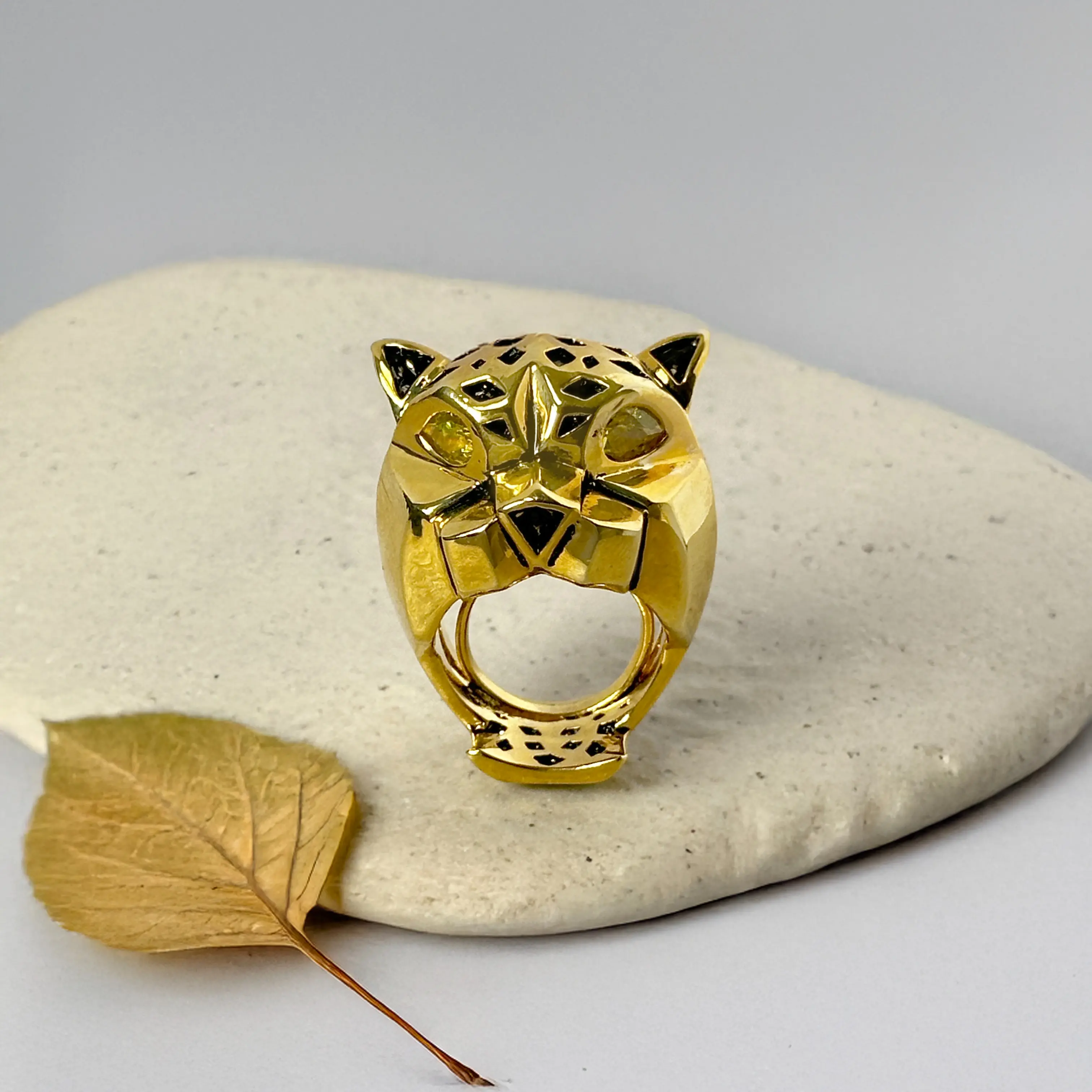 Golden Panther Austrian Crystal Band Ring, Statement Ring, Luxury Jewelry