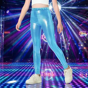 Girls' Metallic Stretch Comfort Shiny Mystique Dance Leggings - Toddler Kids Teen Yoga Party Workout Pants Breathable High Waist Fitness Activewear for Dance Class Gym Exercise