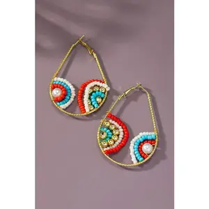 multi color seed bead teardrop hoop earrings
