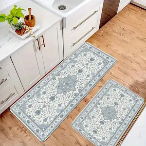 Antique Persian Medallion 2-Piece Kitchen Mats, Non-Slip Stain Resistant Washable Kitchen Rugs, 16"x24"+18"x47"Anti-Fatigue Floor Mats for Kitchen, Entryway, Bedroom, Office