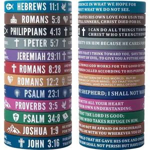 (24-Pack Christian  Verses  Bracelets - Bulk Scripture  Wristbands - Religious Gifts Rubber Wristbands for Men, Women - Strength Faith Hope Belief Love