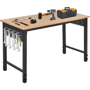 Adjustable Heavy Duty Workbench with Power Outlets, 2000LB Capacity, 2 Side Pegboards & Hooks, Height Adjustable with Wheels, Durable Carbon Steel Frame for Garage, Workshop, Office, Home