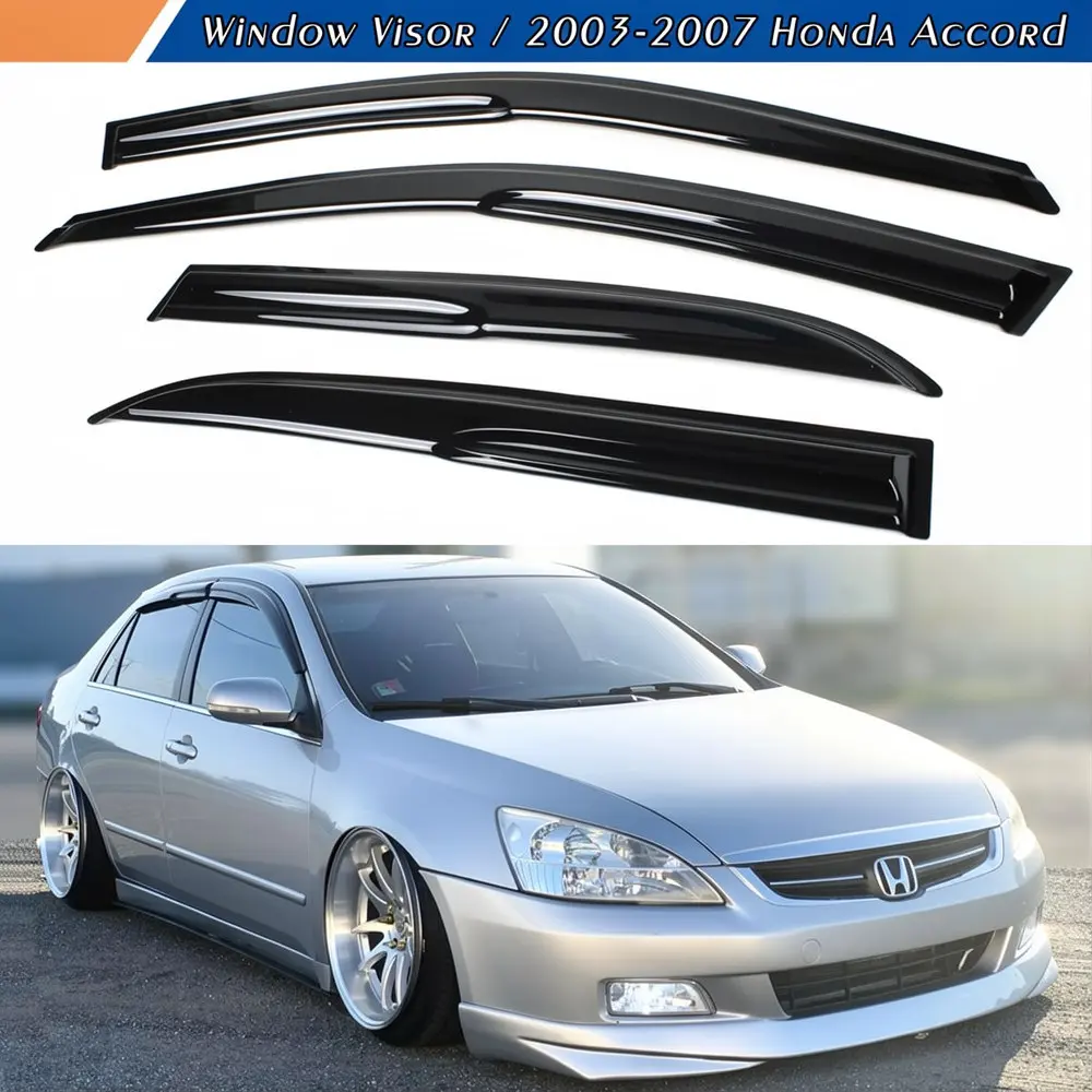 Window Visor for 2003-2007 Honda Accord, Out-Channel Rain Guards Shields Vent Deflector Shade Wind Dark Smoke 2004 2005 2006 03 04 05 06 07, Tape-On Outside-Mount, 4PCS