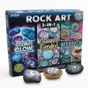 ArtSkills Rock Painting Art Kit - 3-in-1 Rock Painting Set with Glow-in-the-Dark Paint, Glitter Geodes, Neon Mandala Paints, Complete DIY Craft Kit
