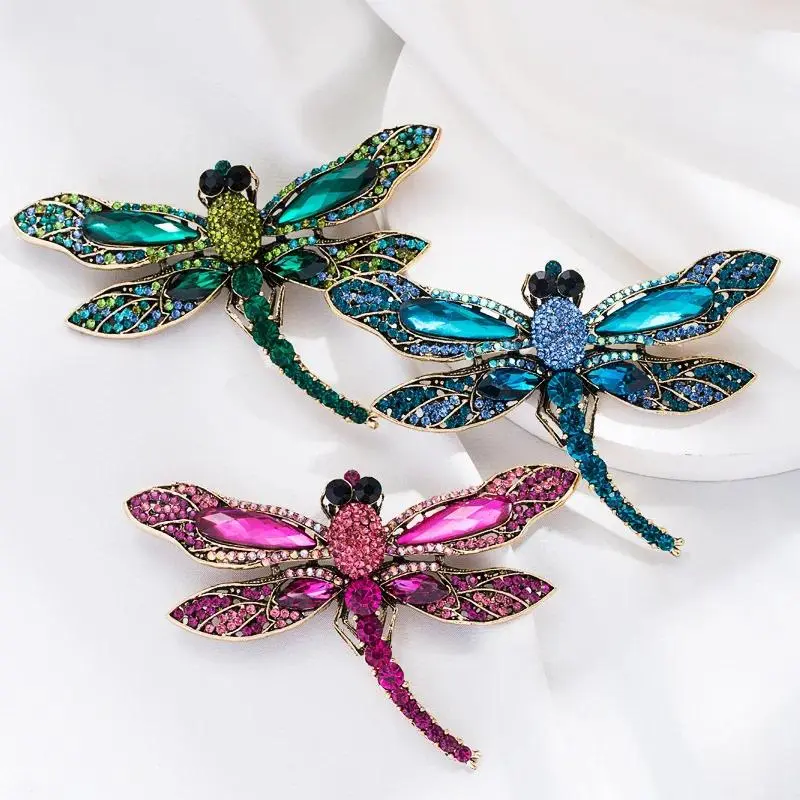 Elegant Dragonfly Brooch for Women, Large Colorful Animal Pin with Crystal Rhinestones, Luxury Fashion Accessory, Copper, Accessories, Dropshipping, Female, High Quality