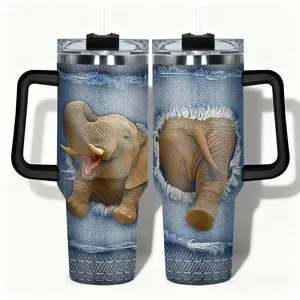 1pc Insulated Tumbler Stainless Steel Water Bottle Cute Elephant in Jeans Designs, Leakproof Large Capacity (40oz/30oz/22oz/20oz/14oz), Needed for Gym, Hiking, Travel Ideal Birthday Christmas Gift